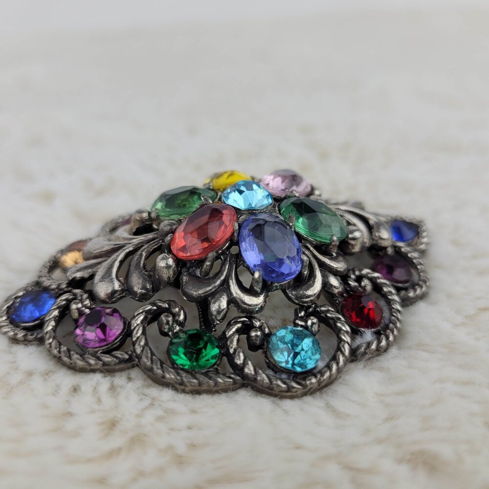 1940's Multi-Colored Large Open Back Rhinestone B… - image 3